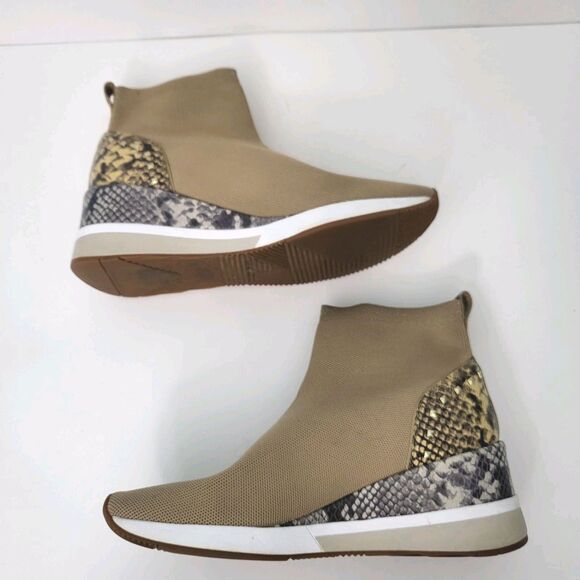 MICHAEL KORS Skyler Stretch Sneakers Womens 11 Tan Knit Sock High Top Bootie - Picture 5 of 8